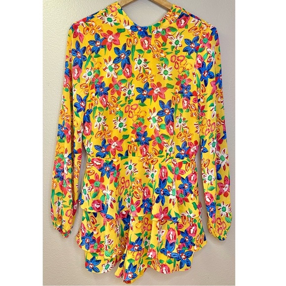 Endless Rose Multicolor Floral Long Sleeve Tie Back Ruffle Romper - Picture 8 of 8